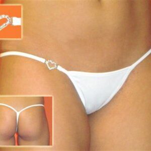 Terry Pau DH040901-WHT Gümüş Kalp ve Taşlı Seksi Tanga