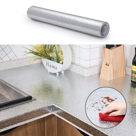 BUFFER® 10 Metre Kendinden Yapışkanlı Silinebilir Mutfak Tezgah Üstü Sticker Folyo Gümüş Renk