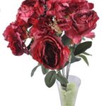 BUFFER® 11 Dallı 50 cm  Kırmızı Damarlı Gül Demeti Dekoratif Yapay Çiçek