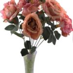 BUFFER® 11 Dallı 50 cm Pembe Damarlı Gül Demeti Dekoratif Yapay Çiçek