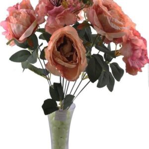 BUFFER® 11 Dallı 50 cm Pembe Damarlı Gül Demeti Dekoratif Yapay Çiçek
