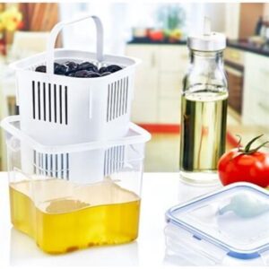 3 Litre Kapasiteli Sızdırmaz Hava Geçirmez Klips Kapaklı Süzgeçli Zeytin Saklama Kabı