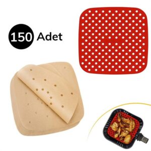 BUFFER® 150 Adet Kullan-At Delikli Kare Model Pişirme Kağıdı Ve Kare Kırmızı Pişirme Matı 21