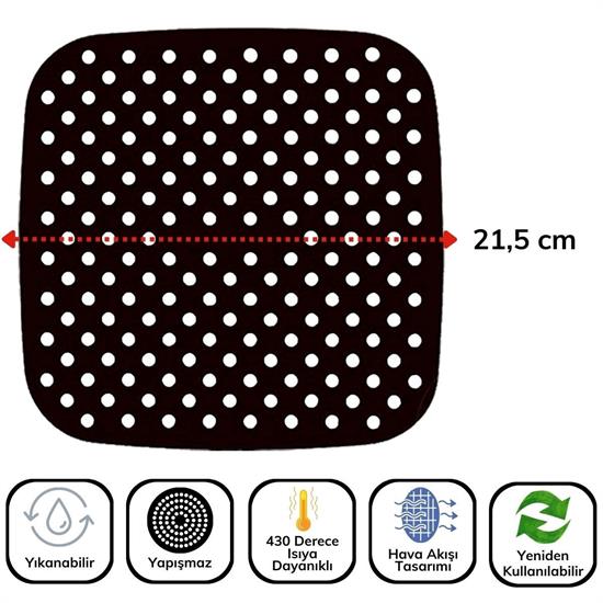BUFFER® 150 Adet Kullan-At Delikli Kare Model Pişirme Kağıdı Ve Siyah Pişirme Matı 21,5 Cm