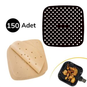 BUFFER® 150 Adet Kullan-At Delikli Kare Model Pişirme Kağıdı Ve Siyah Pişirme Matı 21