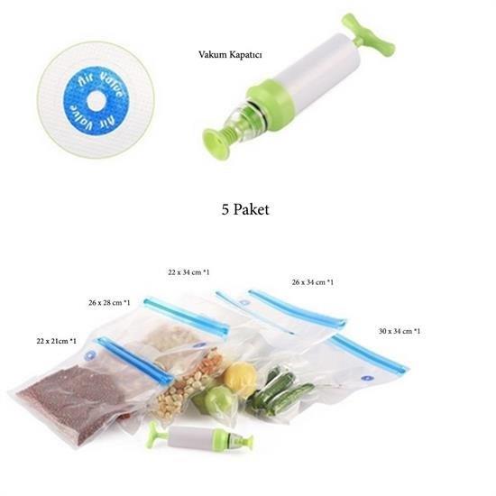 BUFFER® 15li Vakumlu Gıda Yiyecek Saklama Poşetİ Torbaları Pompası