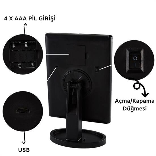BUFFER® 180 Derece Ayarlanabilir Led Dokunmatik Ekran Kapaklı Makyaj Masası Aynası Modeli