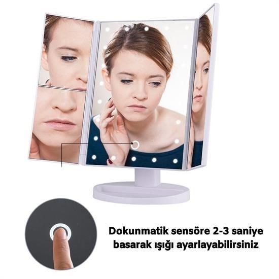 BUFFER® 180 Derece Ayarlanabilir Led Dokunmatik Ekran Kapaklı Makyaj Masası Aynası Modeli