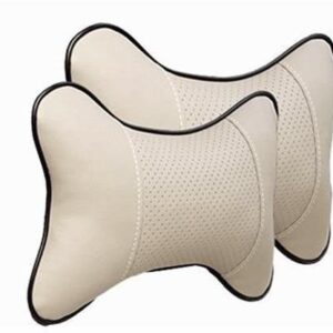 BUFFER® 2 Adet Araç içi Ergonomik Beyaz Deri Boyun ve Seyehat Yastığı