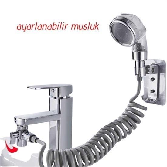 BUFFER® 2 in 1 Spiral Hortumlu Ayarlanabilir Hareketli Banyo Mutfak Lavabo Musluk Duş Başlığı