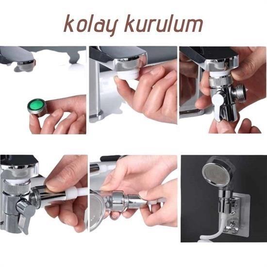BUFFER® 2 in 1 Spiral Hortumlu Ayarlanabilir Hareketli Banyo Mutfak Lavabo Musluk Duş Başlığı