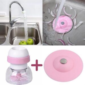 BUFFER® 360 Derece  Dönen Damlama Su Tasarruflu Musluk Başlığı seti Silikon Mutfak Lavabo Tıkacı Set