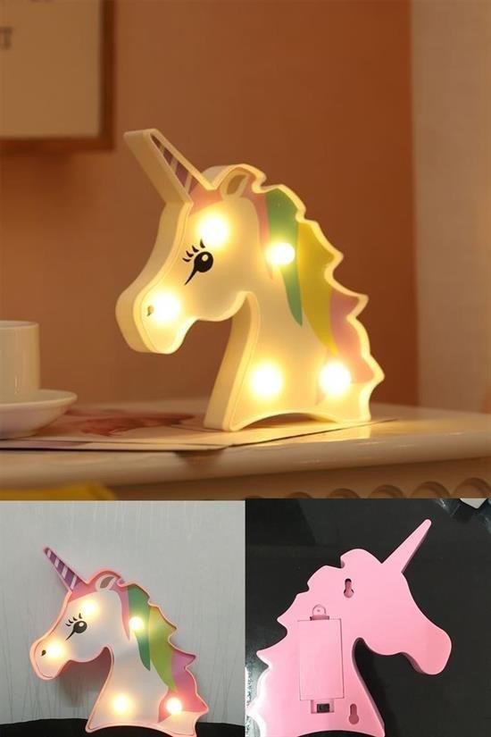 BUFFER® 3D Unicorn Dekorlu Pilli Led Masa Ve Gece Lambası
