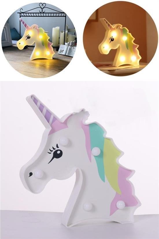 BUFFER® 3D Unicorn Dekorlu Pilli Led Masa Ve Gece Lambası