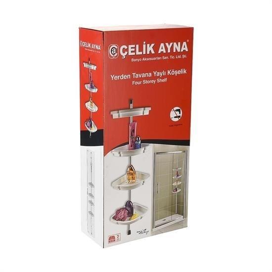BUFFER® 4 Raflı Yaylı Şampuanlık Sabunluk Banyo Duşakabin Rafı Köşeliği