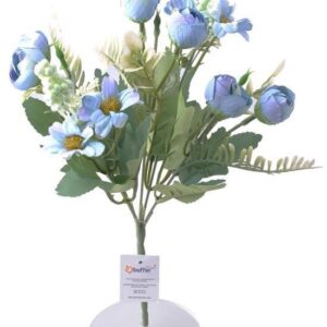 BUFFER® 5 Dallı 28 cm Aranjmanlı Dekoratif Gül ve Papatya Demeti Mavi