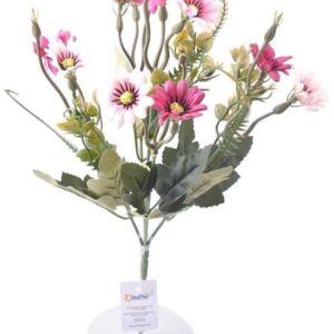 BUFFER® 5 Dallı 33 cm Dekoratif Papatya Kırmızı Beyaz Yapay Çiçek Demeti