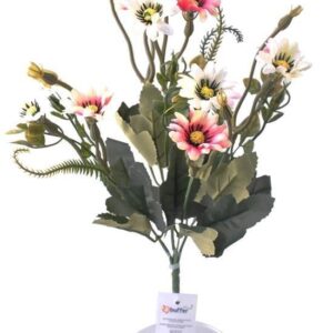 BUFFER® 5 Dallı 33 cm Pembe Beyaz Dekoratif Yapay Plastik Papatya Demeti