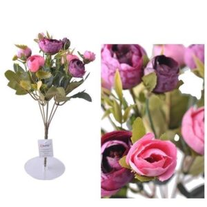 BUFFER® 6 Dallı 28 cm Şakayık Gül Yapay Çiçek Pembe Mor Dekoratif Çiçek