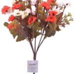BUFFER® 7 Dallı 33 cm Dekoratif Papatya Yapay Sahte Çiçek Kırmızı Beyaz