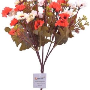BUFFER® 7 Dallı 33 cm Dekoratif Papatya Yapay Sahte Çiçek Kırmızı Beyaz
