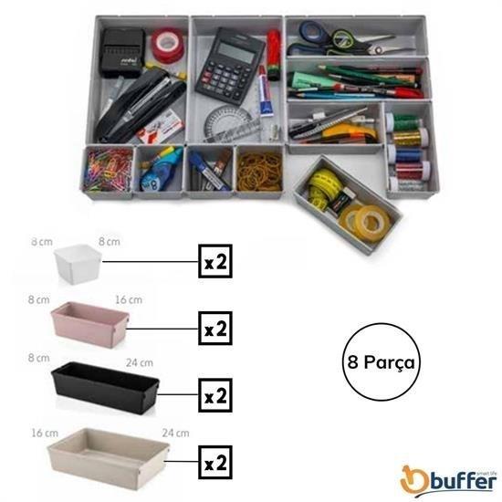 BUFFER® 8 Parça Plastik Derin Çekmece İçi Modüler Düzenleyici Organizer Tepsi Set