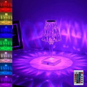 BUFFER® Abajur Model USB Şarjlı Kumandalı 16 Farklı Işık Modlu Masa Üstü Kristal Akrilik Lamba Led
