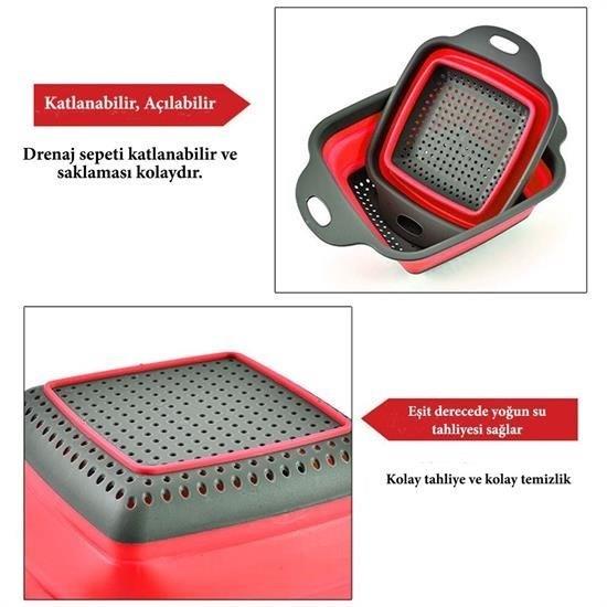 BUFFER® Ayarlanabilir Akordiyon Katlanır Kare Süzgeç Katlanabilir