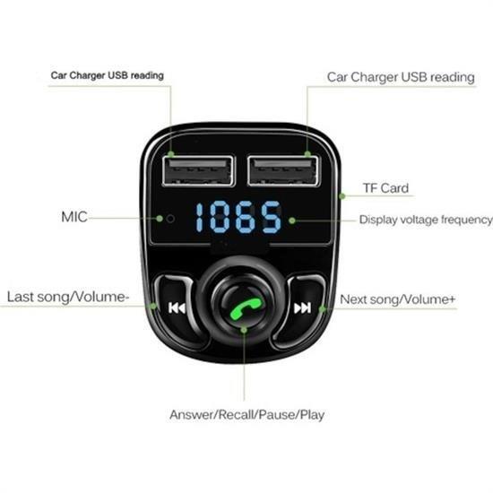 BUFFER® Car X8 Araç İçi Fm Transmitter Bluetooth Usb Mp3 Sd Kart Kiti