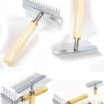 BUFFER® Çift Taraflı Ahşap Saplı Ergonomik Evcil Hayvan Fırçası Tarağı