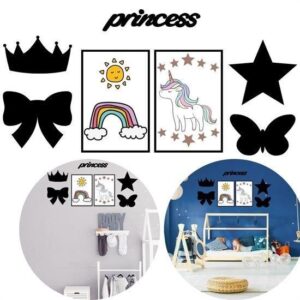 BUFFER® DECO102 Princess Dekoratif Duvar Süsü Tablo Aksesuar Ahşap Tasarım Hediye Pano Sticker Seti