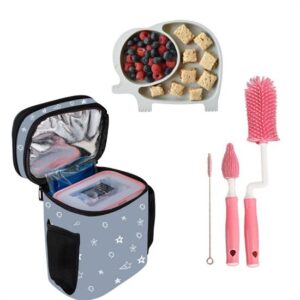BUFFER® Deprem Çocuk Bebek Bakım Seti 2 Bakım Çantası+Gri Mama Tabağı+Biberon Temizleme Fırçası