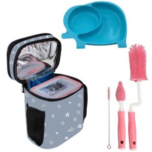BUFFER® Deprem Çocuk Bebek Bakım Seti 3 Bakım Çantası+Mavi Mama Tabağı+Biberon Temizleme Fırçası