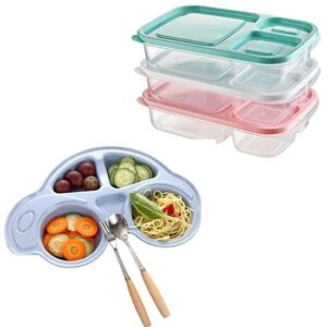 BUFFER® Deprem Pratik Mutfak Kiti-2 3 Bölmeli Sefer Tası+Bebek Çocuk İçin Araba Şeklinde Mama Tabağı