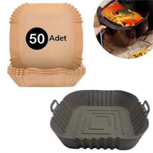 BUFFER® Gri Kare Pişirme Matı 20 Cm Ve 50 Adet Tek Kullanımlık Kare Tabak Model Pişirme Kağıdı