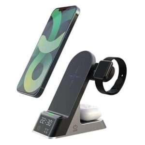 BUFFER® Kablosuz Şarj Standı Apple Android Uyumlu Kablosuz Çalar Saatli Masa Üstü Çok Girişli Hızlı