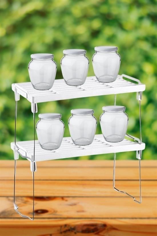 BUFFER® Katlanabilir Dolap İçi Raf Düzenleyici Mutfak Masası Tezgah Üstü Plastik Küçük Raf