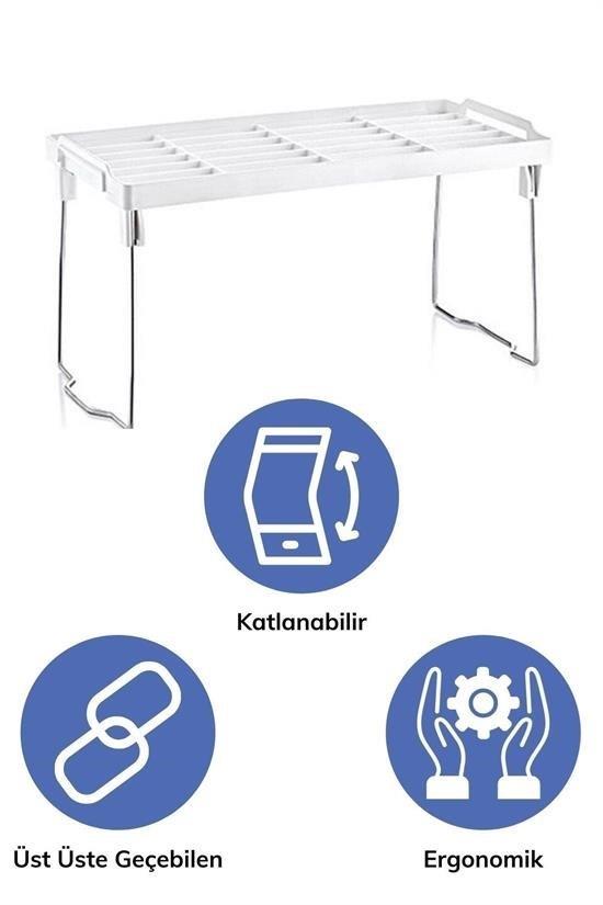 BUFFER® Katlanabilir Dolap İçi Raf Düzenleyici Mutfak Masası Tezgah Üstü Plastik Küçük Raf
