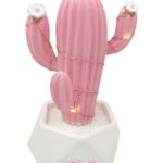 BUFFER® Led Işıklı Sevimli Kaktüs Dekoratif Masa Lambası Mini Biblo Gece Lambası-Pembe