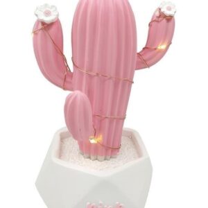 BUFFER® Led Işıklı Sevimli Kaktüs Dekoratif Masa Lambası Mini Biblo Gece Lambası-Pembe