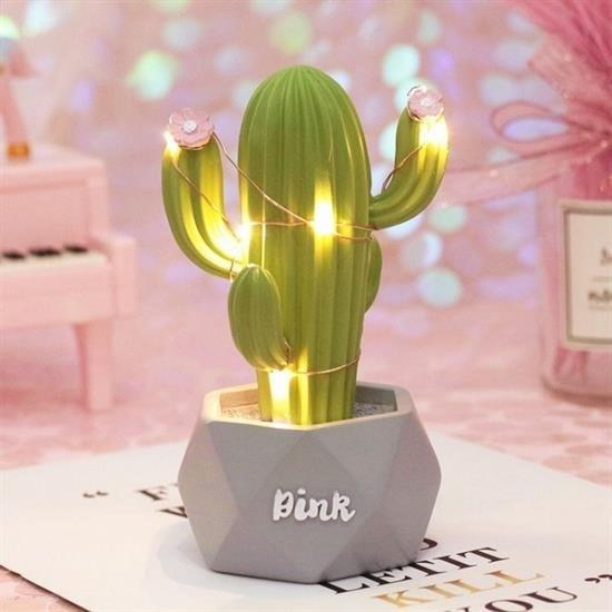 BUFFER® Led Işıklı Sevimli Kaktüs Dekoratif Masa Lambası Mini Biblo Gece Lambası Yeşil