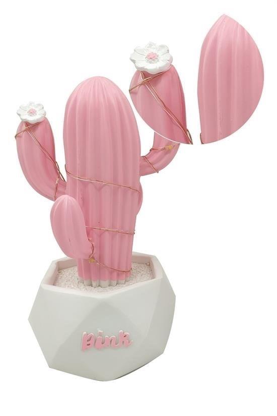 BUFFER® Led Işıklı Sevimli Kaktüs Dekoratif Masa Lambası Mini Biblo Gece Lambası-Pembe