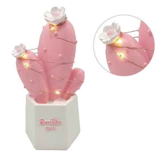 BUFFER® Led Işıklı Sevimli Kaktüs Dekoratif Masa Lambası Mini Biblo Gece Lambası Pembe