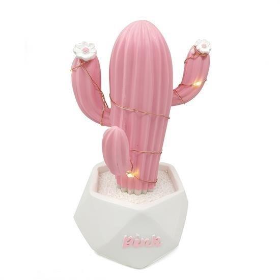 BUFFER® Led Işıklı Sevimli Kaktüs Dekoratif Masa Lambası Mini Biblo Gece Lambası-Pembe
