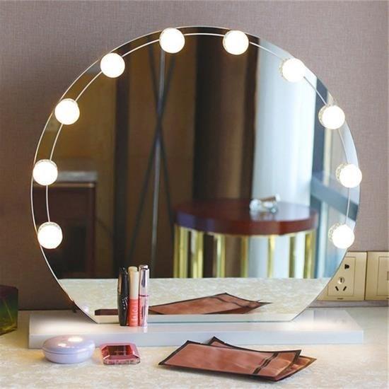 BUFFER® Nostalji Hollywood Tarzı 10lu Makyaj Masası Aynası Beyaz Led Işıklı Lamba USB
