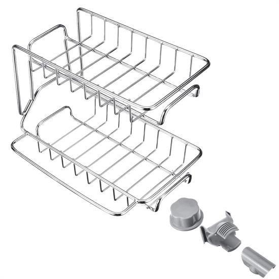BUFFER® Paslanmaz Çelik İki Katlı Mutfak ve Banyo Organizer Musluk Sabunluk Şampuanlık Rafı