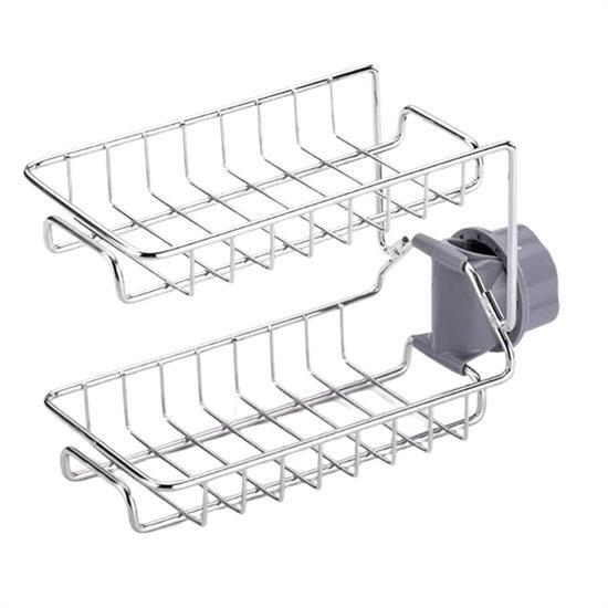BUFFER® Paslanmaz Çelik İki Katlı Mutfak ve Banyo Organizer Musluk Sabunluk Şampuanlık Rafı