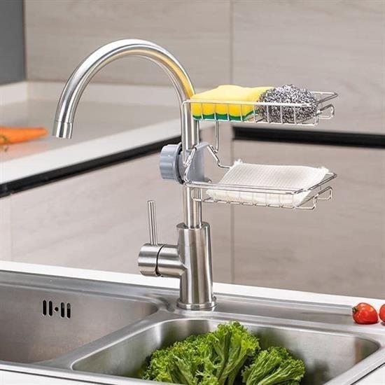 BUFFER® Paslanmaz Çelik İki Katlı Mutfak ve Banyo Organizer Musluk Sabunluk Şampuanlık Rafı