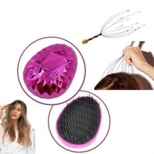 BUFFER® Pembe Düzleştirici Tarak  Ve Bokoma Yumuşak Rahatlatıcı Kafa Kaşıma Teli ve Masaj aleti Seti