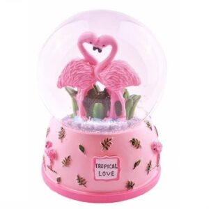 BUFFER® Pembe Flamingo Orta Boy Işıklı Müzikli Kar Küresi (B)